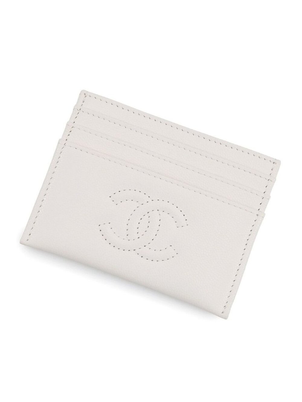 Chanel Card Case 24/ Metiers D'art Collection CC Logo Caviar Leather White